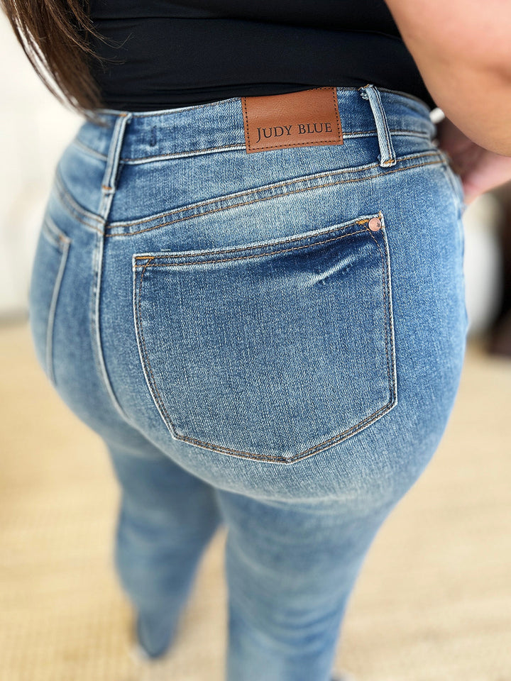 Stilla | Blå Fuld Størrelse Mellemhøj Rigid Magic Release Hem Jeans