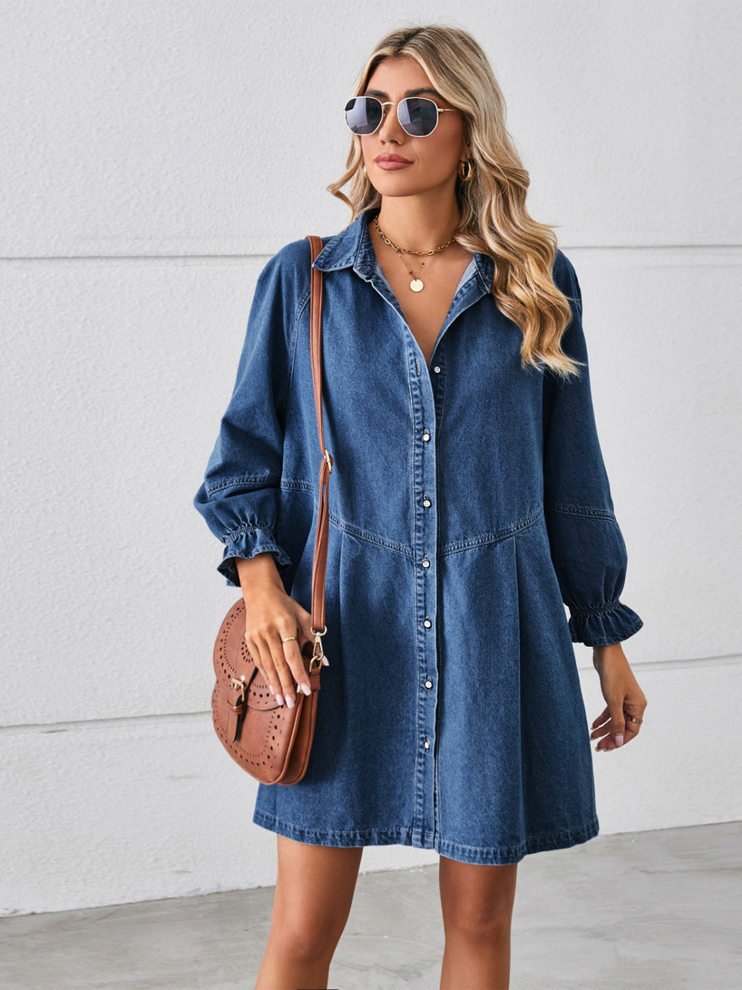 Stilla | Up Flounce Sleeve Mini Denim Dress