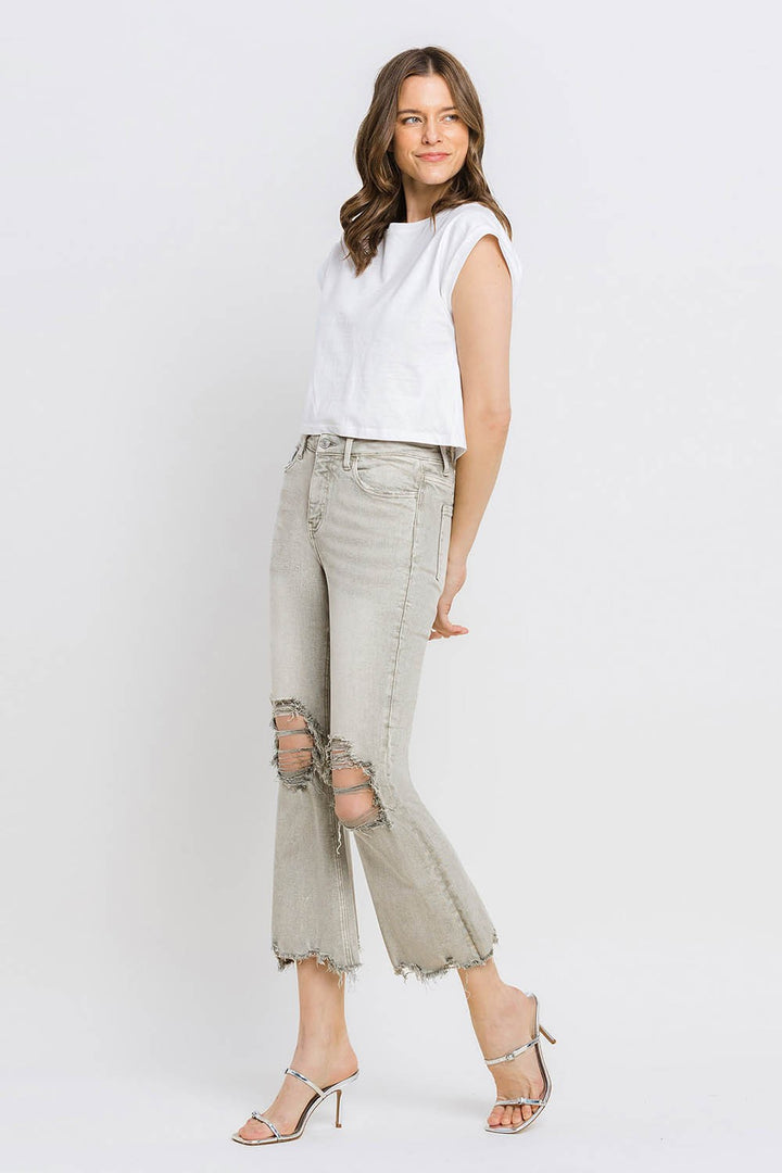 Stilla | Distressed Raw Hem Cropped Flare Jeans