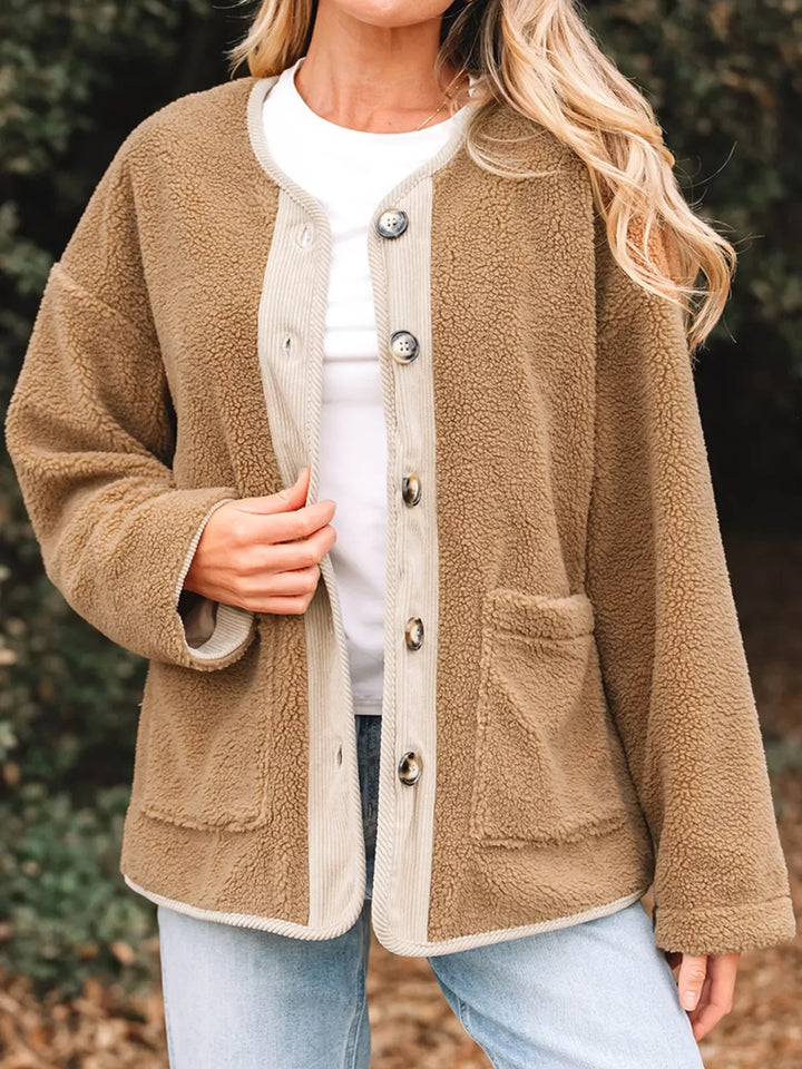 Stilla | Dame Button-Front Sherpa Teddy Jakke