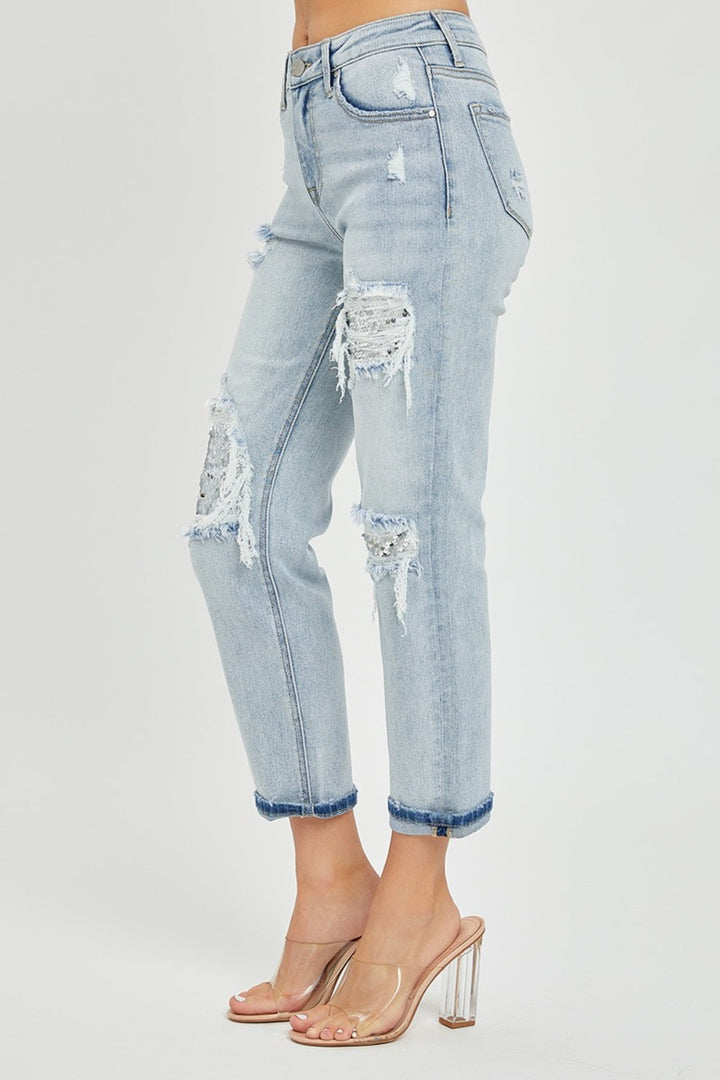 Stilla | Mid-rise Pailletter Patch Jeans