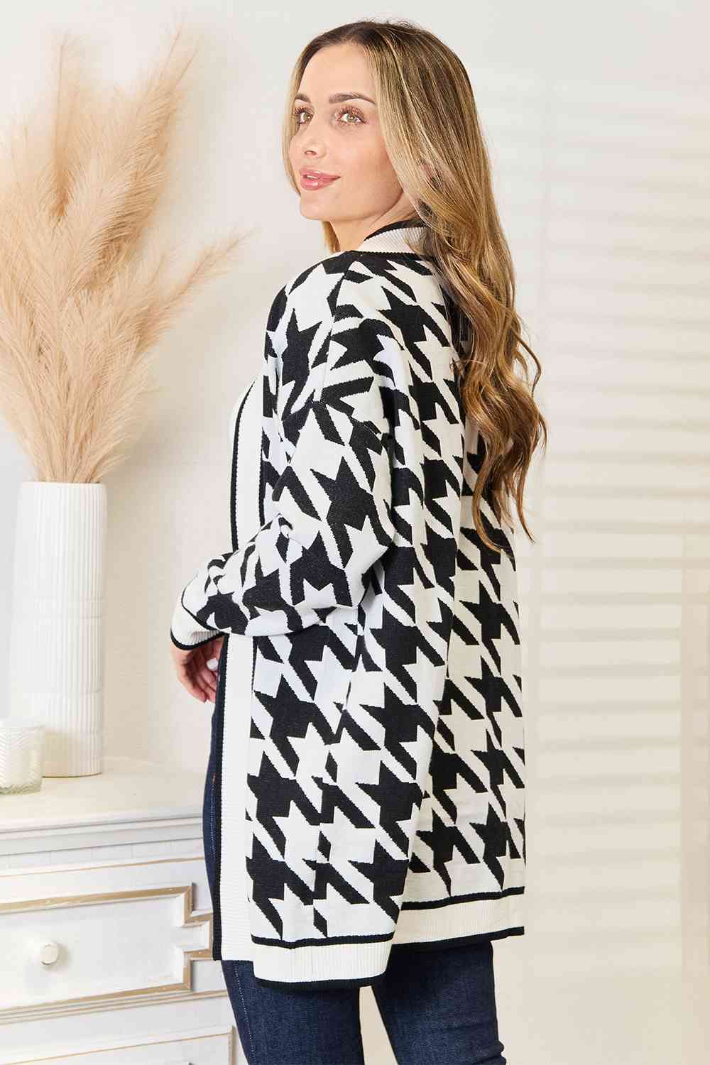 Stilla | Højre Houndstooth Åben Front Langline Cardigan