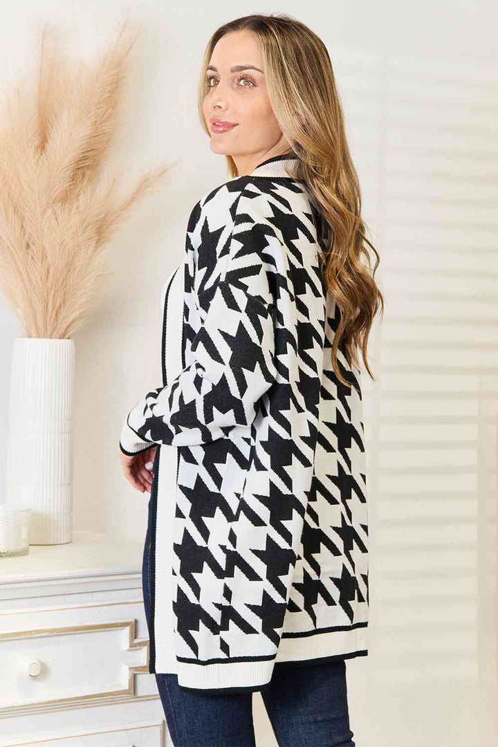 Stilla | Højre Houndstooth Åben Front Langline Cardigan