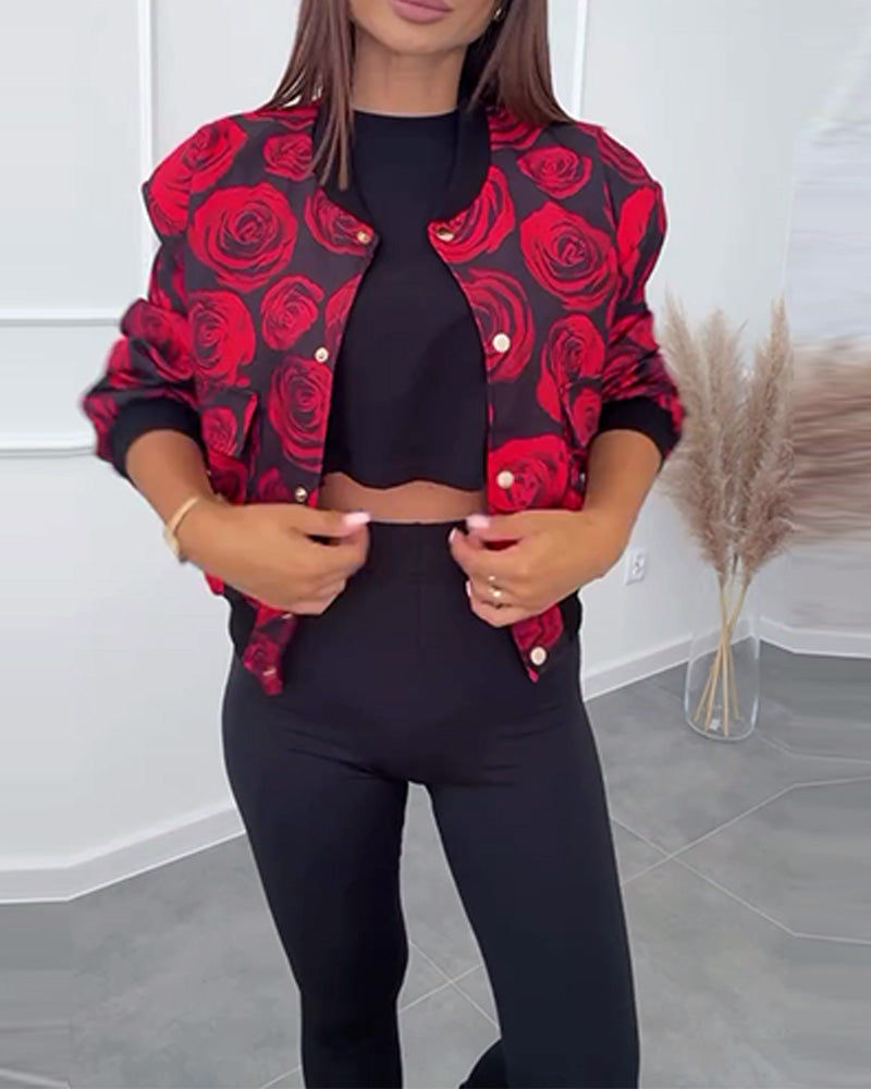 Stilla | Jakke med knapper og roseprint
