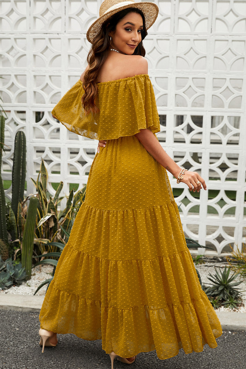 Stilla | Dot Off-Shoulder Lagdelt Maxi Kjole