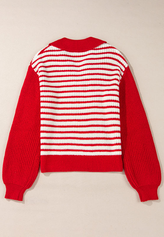 Stilla | Stribet sweater med lange ærmer og Johnny krave