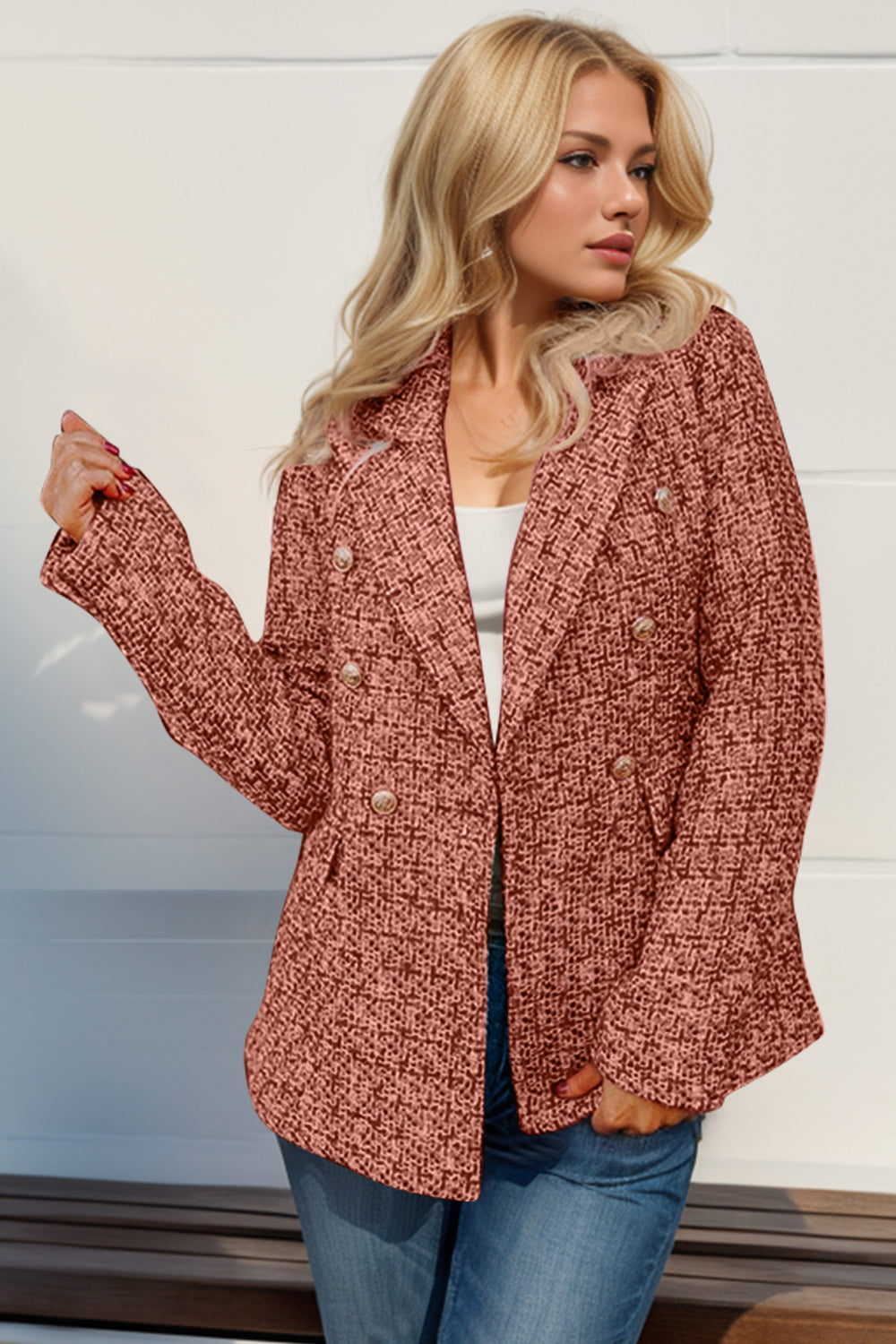 Stilla | Tag Full Size Langærmet Tweed Blazer
