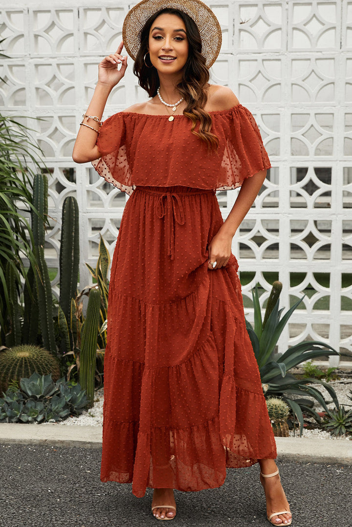 Stilla | Dot Off-Shoulder Lagdelt Maxi Kjole