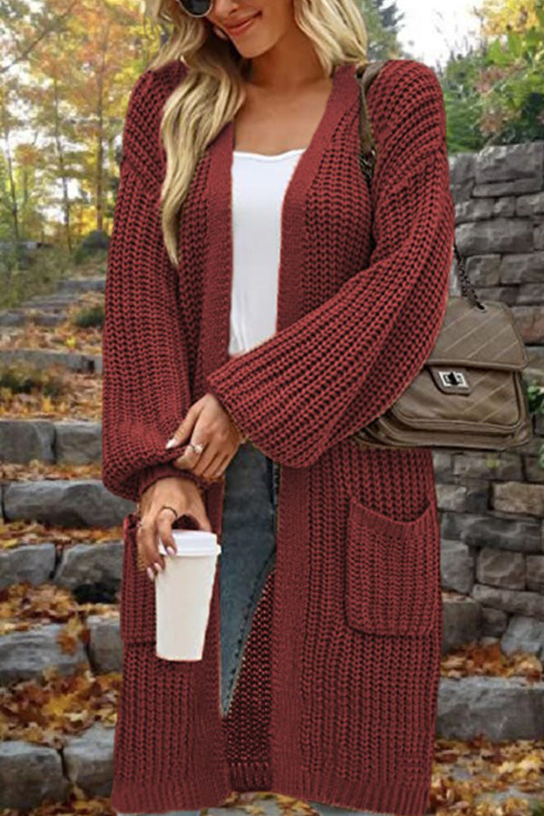 Stilla | Længde Løs Oversized Dobbelt Lomme Cardigan Sweater Jakke