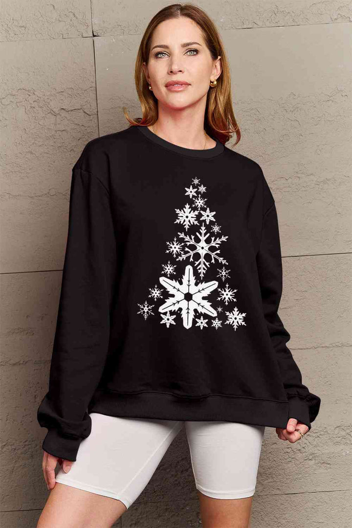 Stilla | Love Fuldt Størrelse Snefnug Juletræ Grafisk Sweatshirt