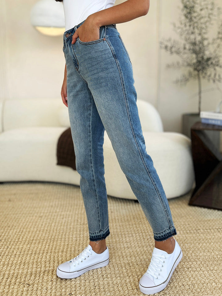 Stilla | Blå Fuld Størrelse Mellemhøj Rigid Magic Release Hem Jeans