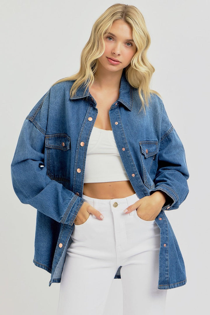 Stilla | Full Size Snap Down Langærmet Denim Shacket