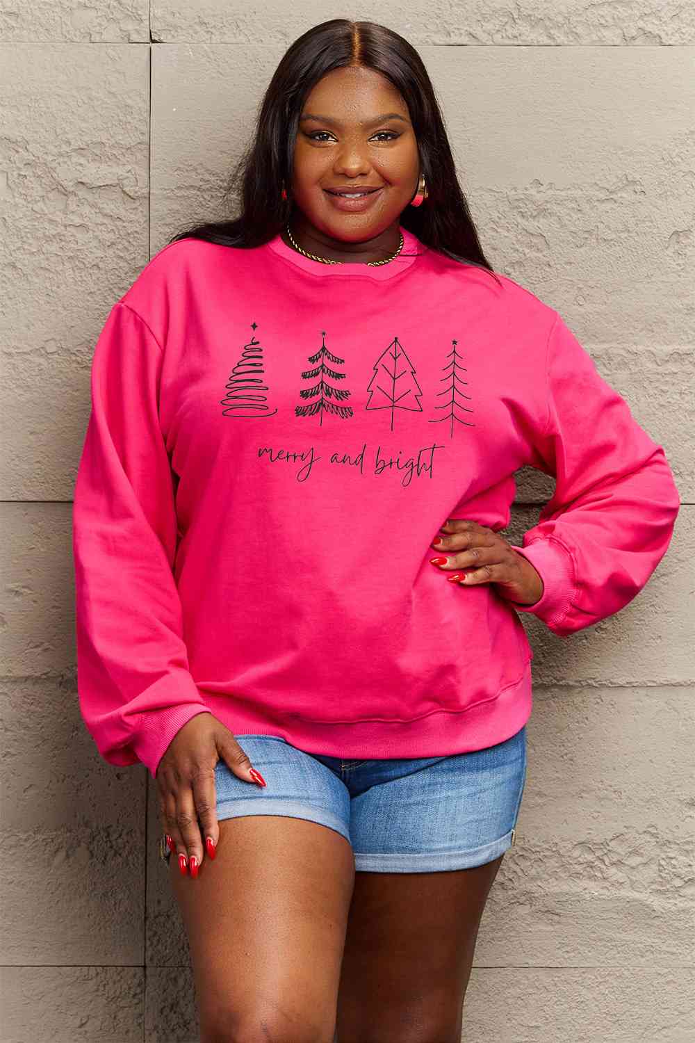 Stilla | Love Full Size Merry and Bright Graphic Sweatshirt