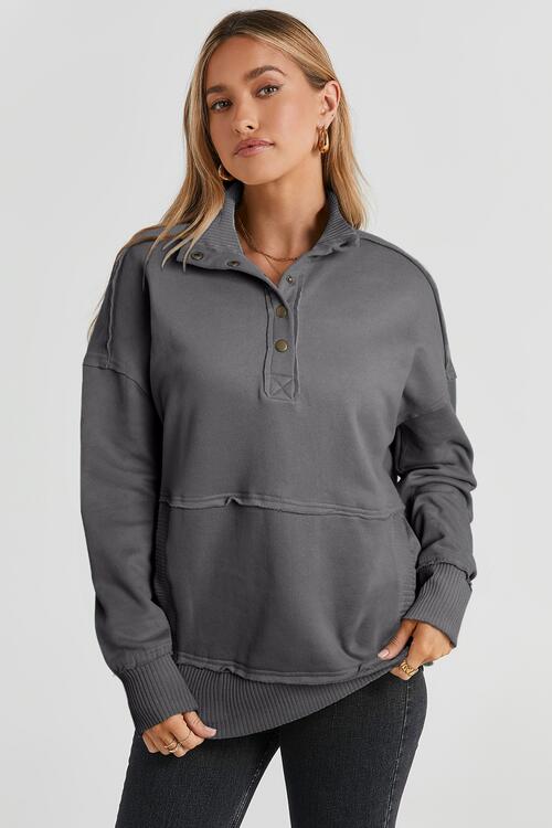 Stilla | Snap Drop Shoulder Langærmet Sweatshirt