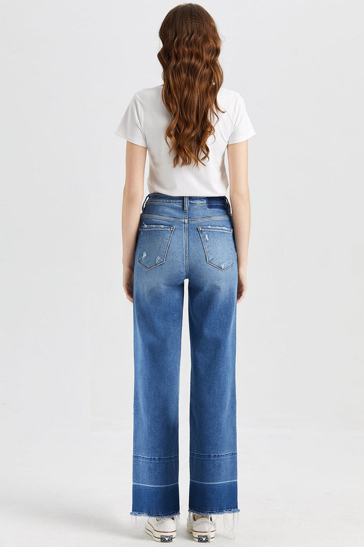 Stilla | Full Size Høj Talje Kattev Whisker Bred Skinds Jeans