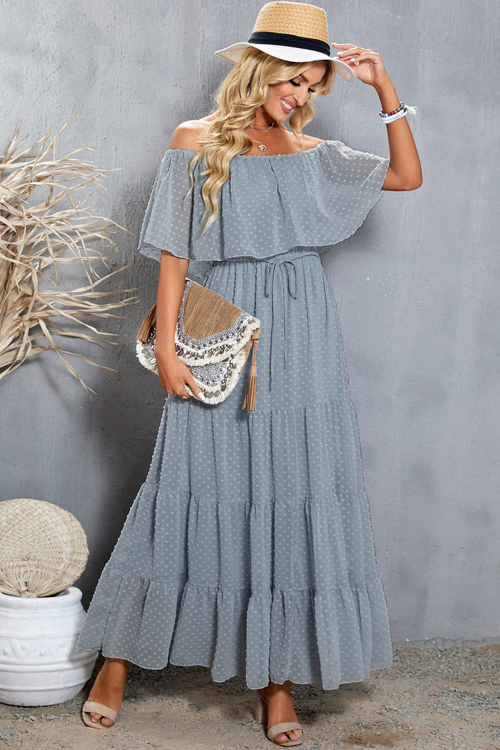 Stilla | Dot Off-Shoulder Lagdelt Maxi Kjole