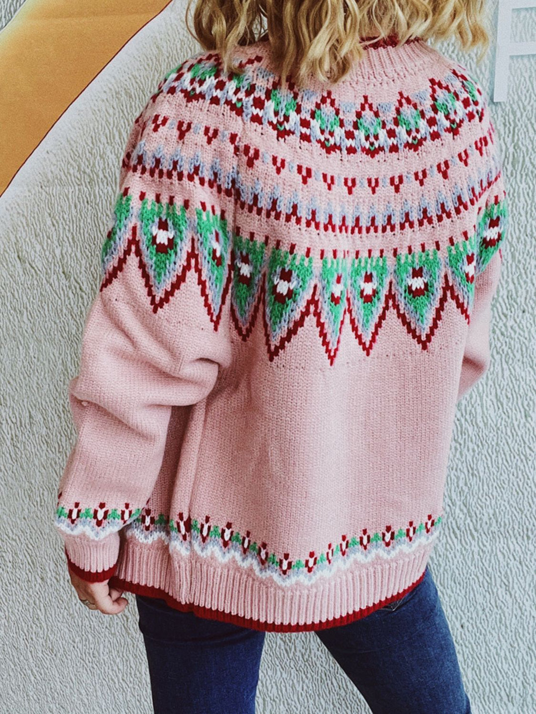 Stilla | Geometrisk Rund Hals Langærmet Cardigan