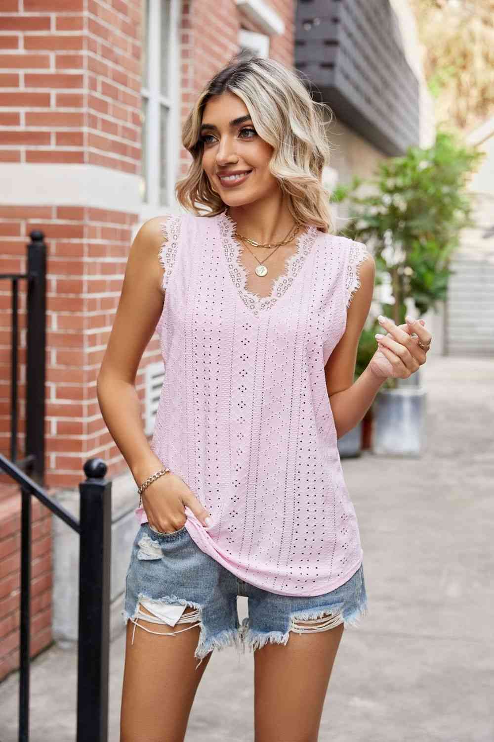 Stilla | Blondekant V-hals Tank