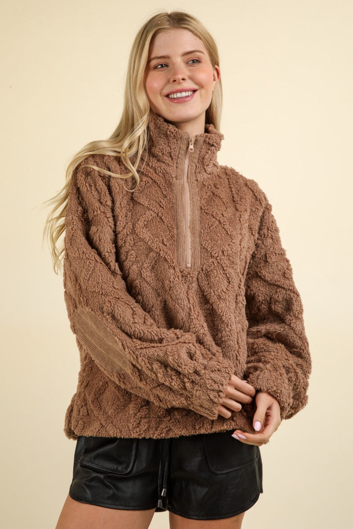 Stilla | Sweatjakke Med Halvvertikal Lynlås I Blødt, Tvundet Fleece