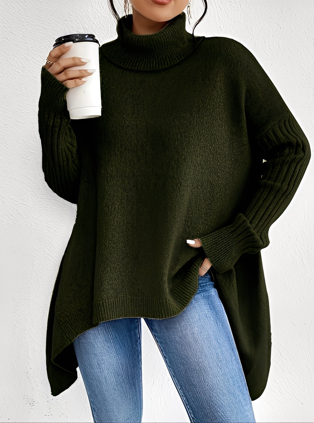 Stilla | Elegant Lang Damepullover med Rullekrave
