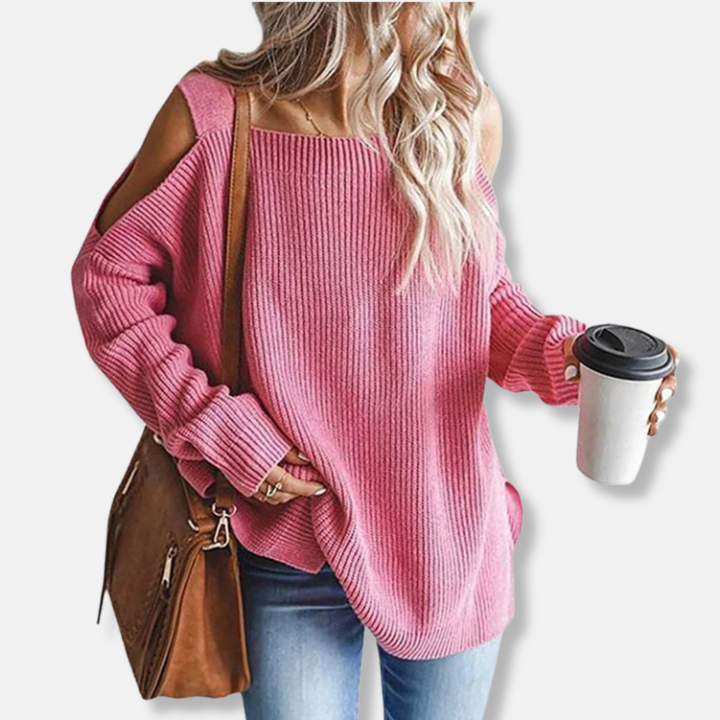 Stilla | Sweatshirt Åben Skulder Strik Løs Pasform Struktureret Stof