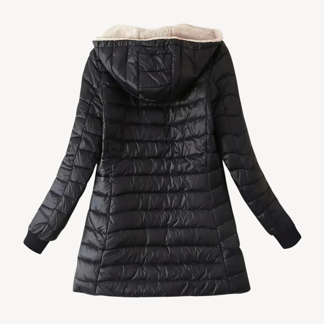 Stilla | Dame Hoodie Puffermantel med Sherpa-for.