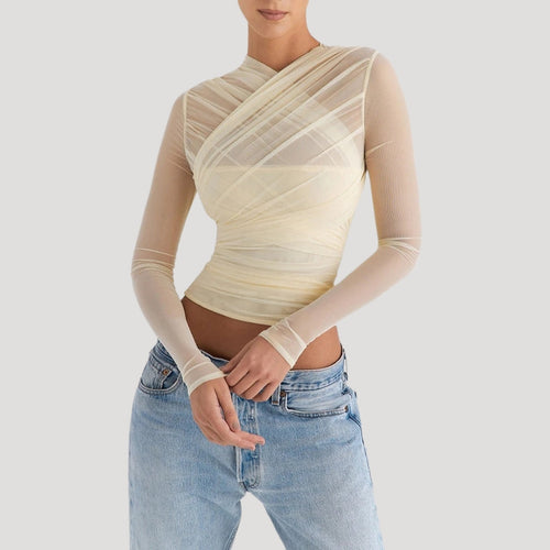 Stilla | Gennemsigtig Mesh Langærmet Wrap Top