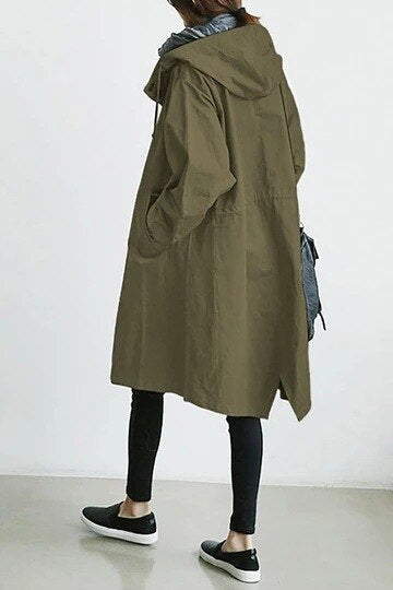 Stilla | Lang Trenchcoat Med Hætte Og Ståkrave Til Damer, Fås I Store Størrelser