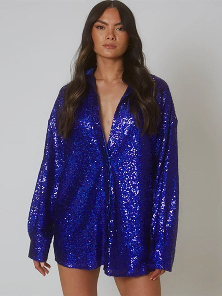 Stilla | Oversize Glimmer Skjortekjole Til Damer, Egnet Til Fester Og Elegant
