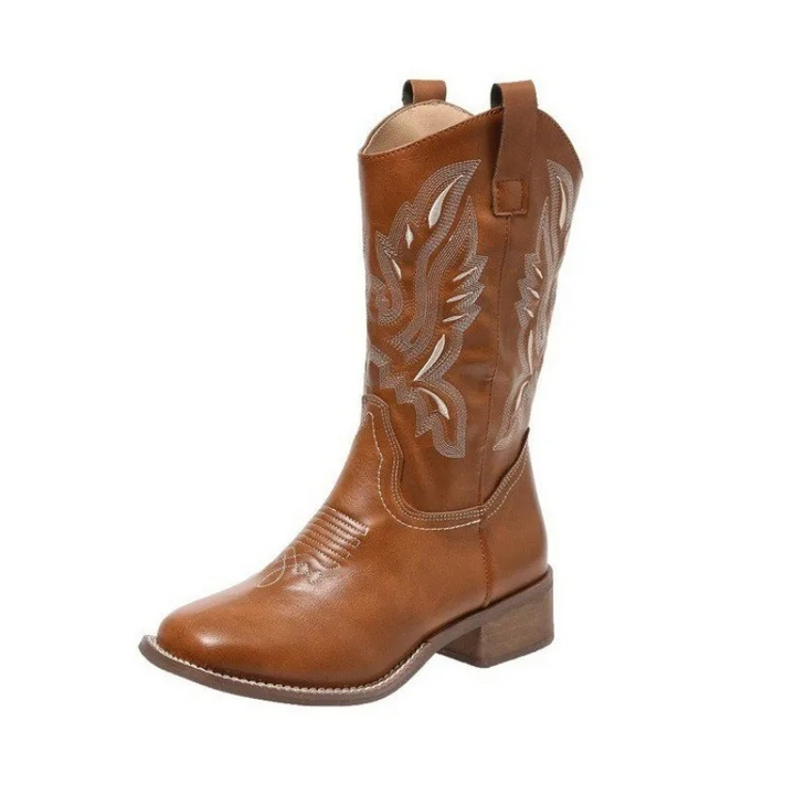 Skovae | Western stil støvler dame med spids tå og blokhæl, cowboy støvler dame