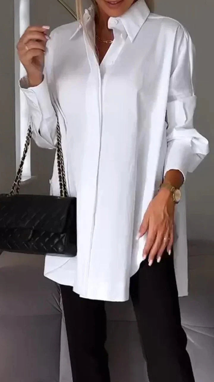 Stilla | Oversize Skjortebluse med Rullede Ærmer