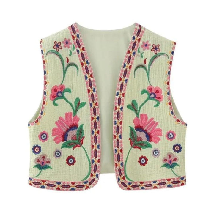 Stilla | Broderet ærmeløs vest med blomsteraccenter