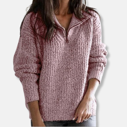 Stilla | Ribbede Halv-Zipper Krave Pullover Solid Casual Cut Pullover