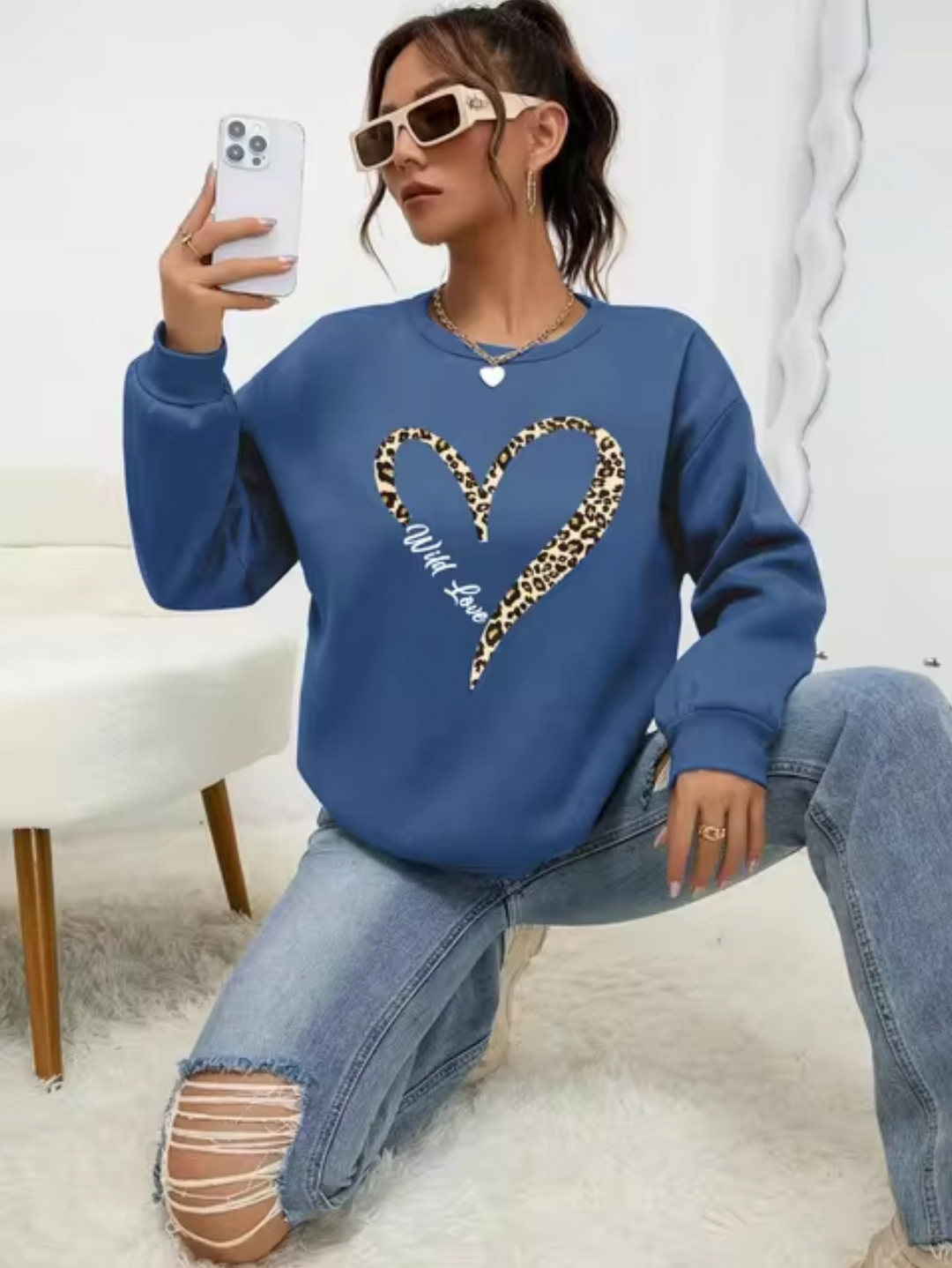 Stilla | Bomulds T-shirt Med Leopard-Hjerteprint