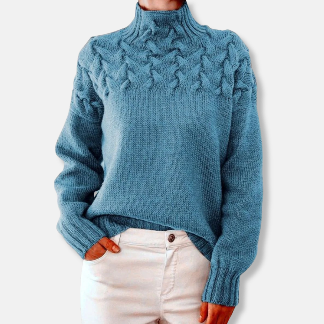 Stilla | Uld Høj Hals Sweater Kabelstrik Afslappet Pasform Sweater