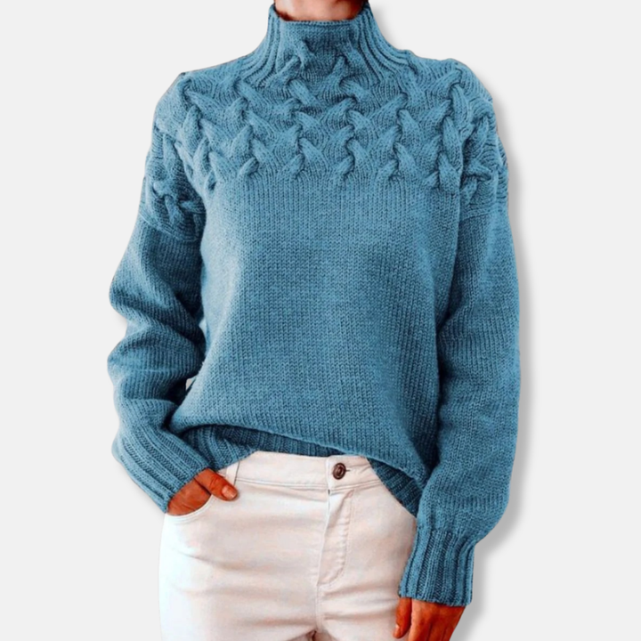 Stilla | Uld Høj Hals Sweater Kabelstrik Afslappet Pasform Sweater