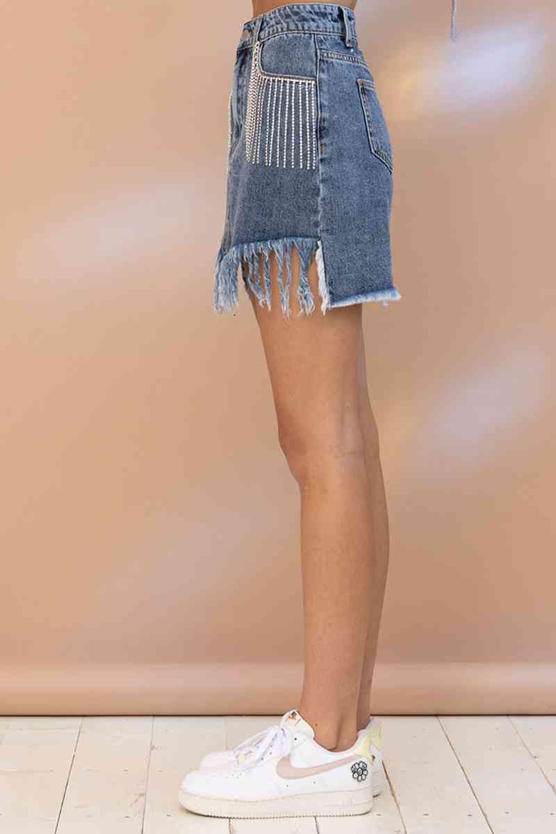 Stilla | Frynse Denim Nederdel