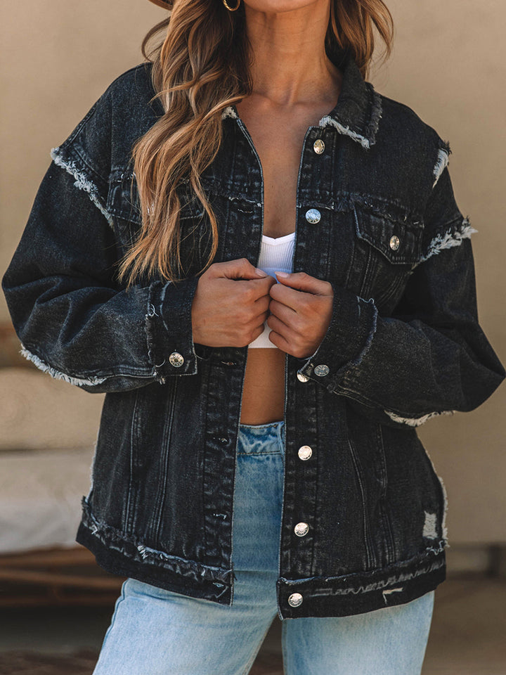 Stilla | Up Raw Hem Distressed Denim Jakke