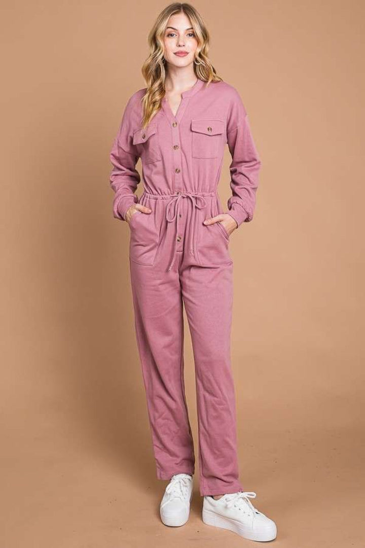 Stilla | Code Full Size Knapper Op Drawstring Talje Lige Jumpsuit