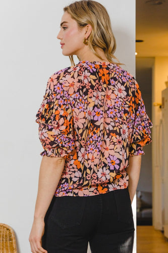 Stilla | Full Size Blomstret Bindebånd Rullebluse