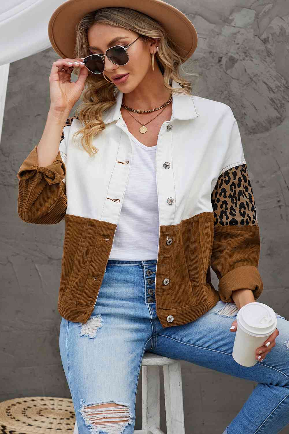 Stilla | Color Block Button-up Corduroy Shacket
