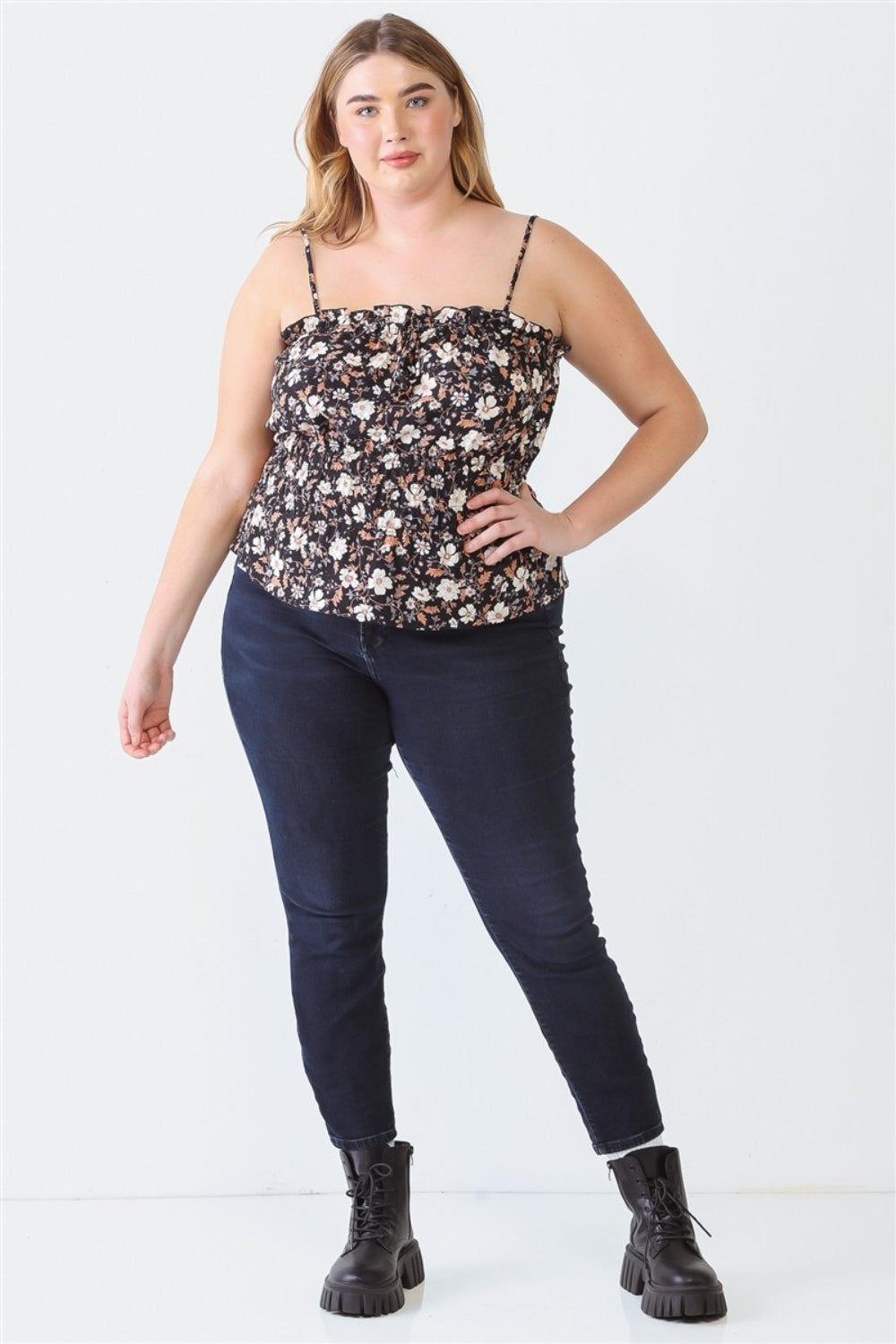 Stilla | Plus Size Flæse Blomster Fyrkantet Hals Cami
