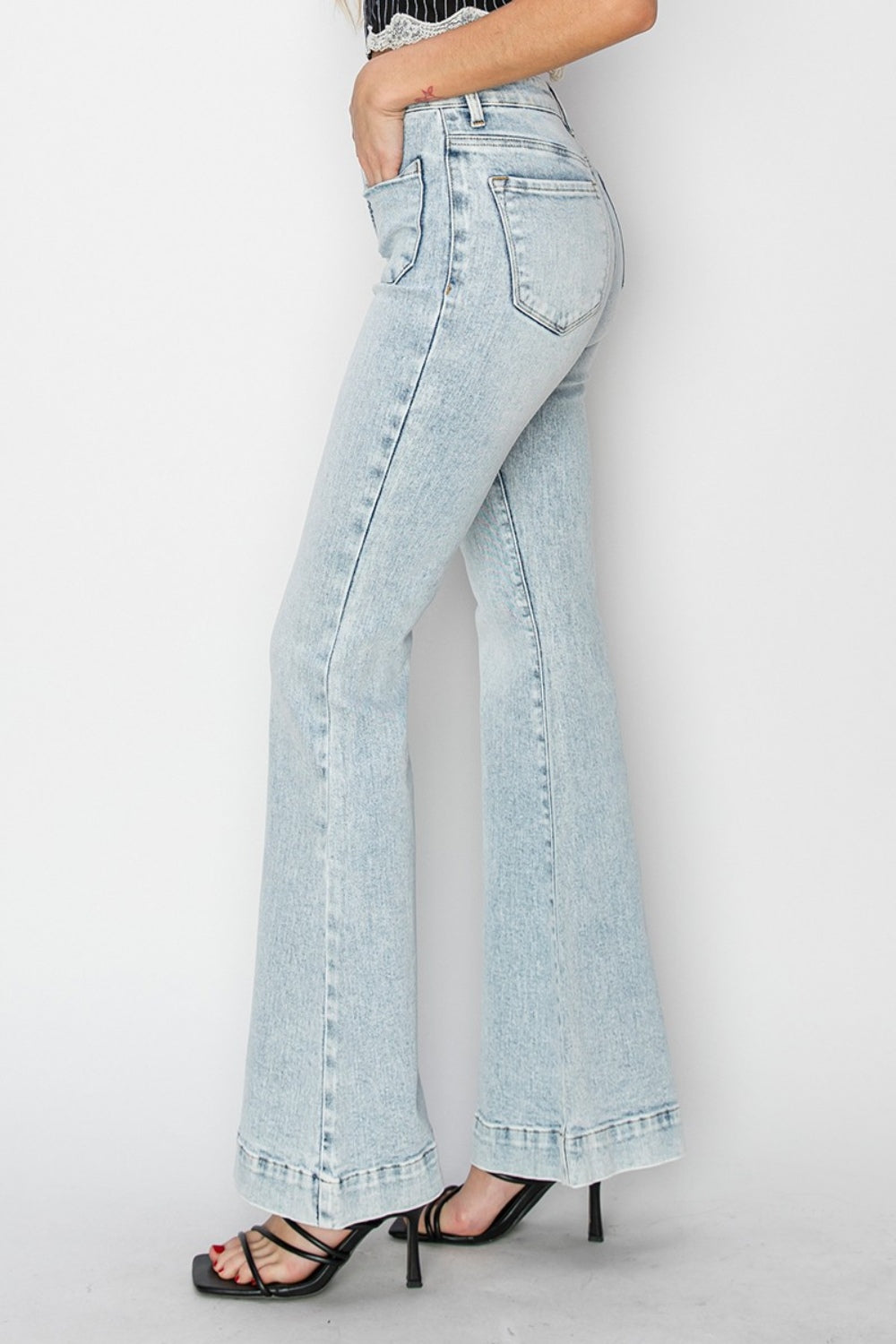 Stilla | Full Size High Rise Front Patch Pocket Flare Jeans