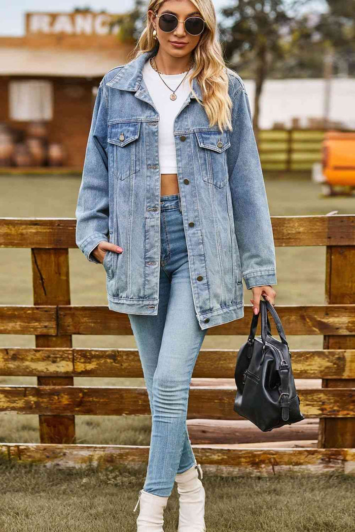 Stilla | Kravehals Denim Jakke Med Lommer
