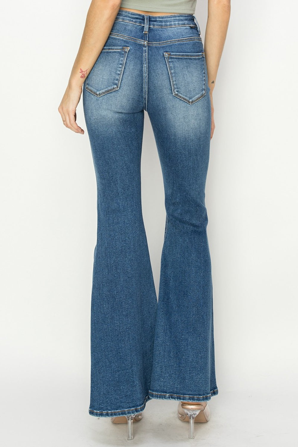 Stilla | Full Size Høj Talje Front Søm Detaljeret Flare Jeans