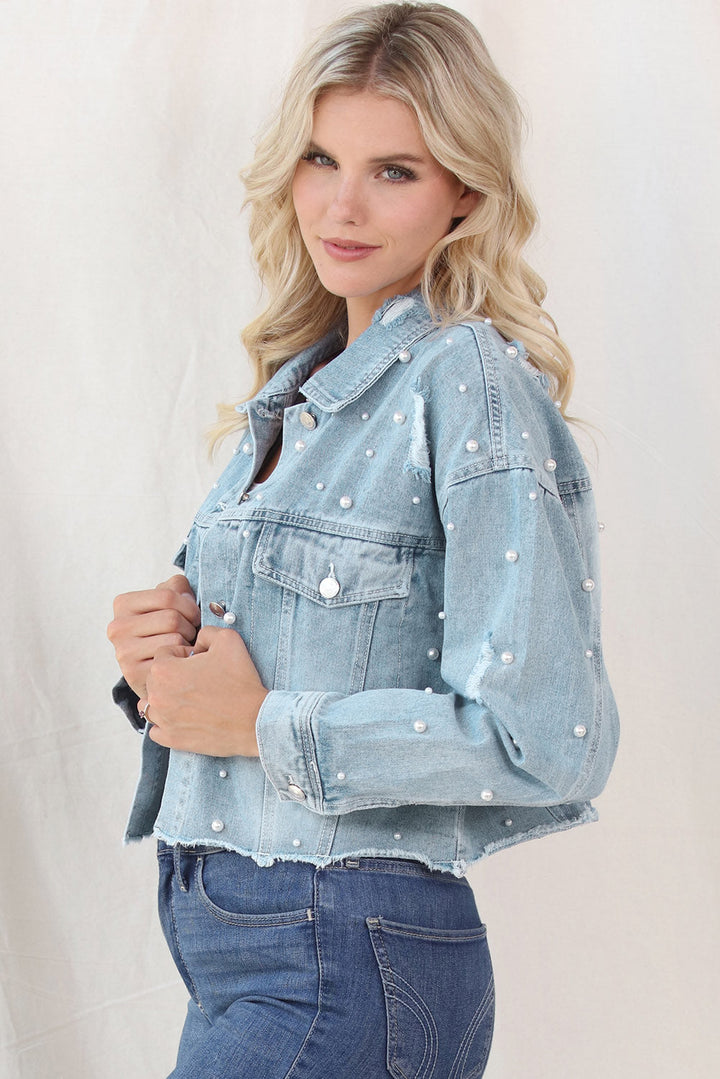 Stilla | Perle Trim Knap Up Denim Jakke