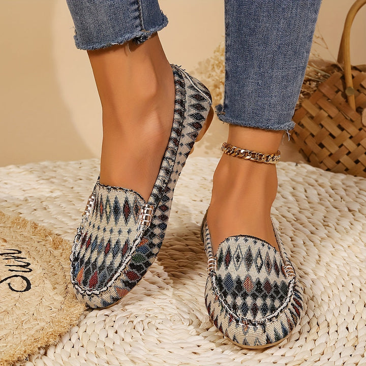 Stilla | Mode Flade Kvindelige Mokkasiner Med Tryk, Lette Slips on Sko