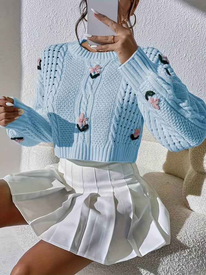 Stilla | Pullover Dame I Strik Med Floral Broderi