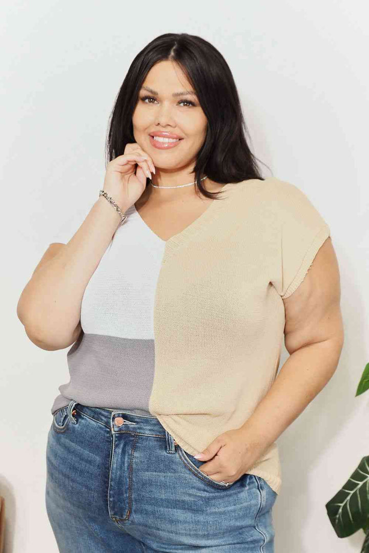 Stilla | Tag Farve Blok V-hals Strik Top