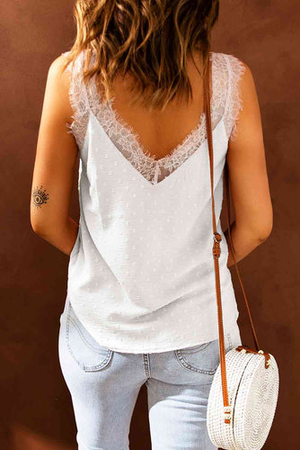 Stilla | Swiss Dot Blonde Kant Trim V-hals Tank
